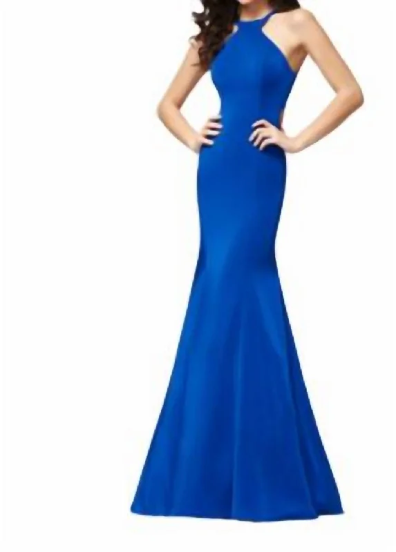 Stylish Savings High Neck Gown In Royal Blue Final Clearance