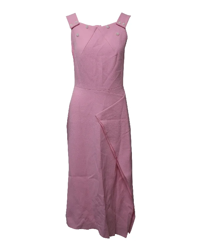 Find Your Unique Flair Roland Mouret Button Detailed Sleeveless Dress in Pink Polyester Dreamy Draping