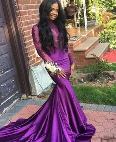 Fashion-Forward Simple Prom Dress, Amazing Mermaid Purple Long Sleeves With Appliques Long Prom Dresses   cg7366 Contemporary Elegance