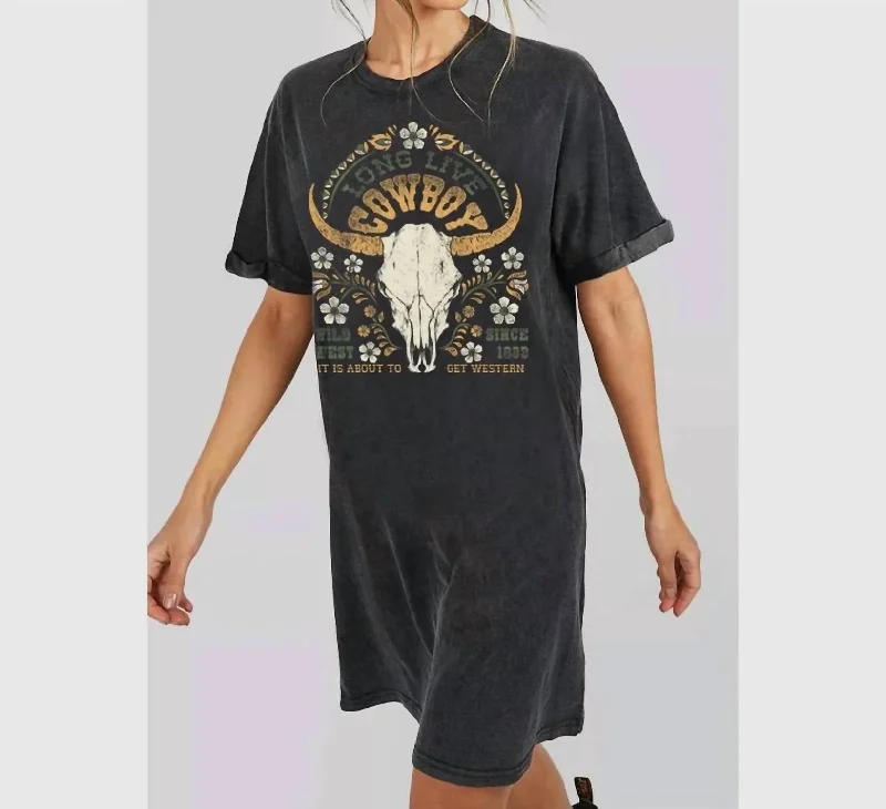 Special Offer For You Long Live Cowboy Graphic Mineral Tee Shirt Dress In Washed Black Alluring Design