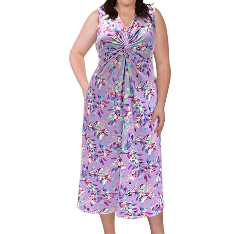 Shop Sale Items Printed Sleeveless Diana Tank Dress - Plus Size In Purple Petals Alluring Design