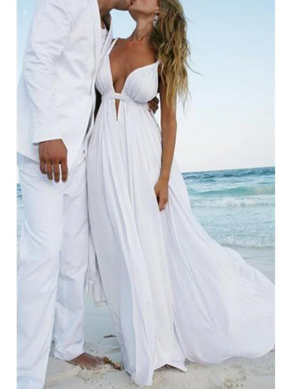 Street Chic Discounts Sexy Spaghetti Strap V-neck A-line Simple Cheap Beach Wedding Dresses, WD309 Luxury Comfort