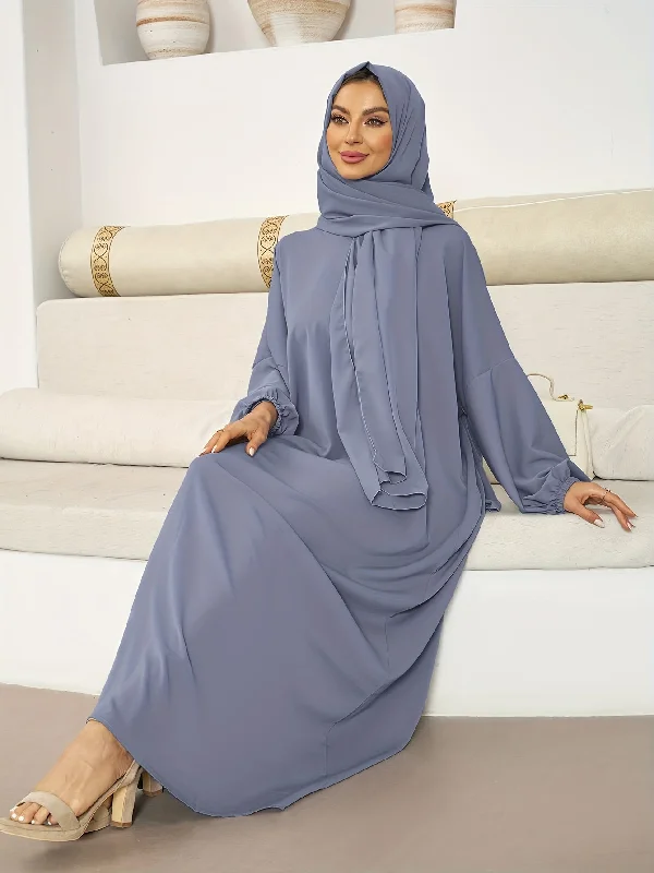 Effortless Style, Endless Impact Chic Solid Color Kaftan Dress with Integrated Headscarf - Elegant Long Sleeve Maxi for Women - Flattering, Flowy, and Alluring Style Dreamy Draping