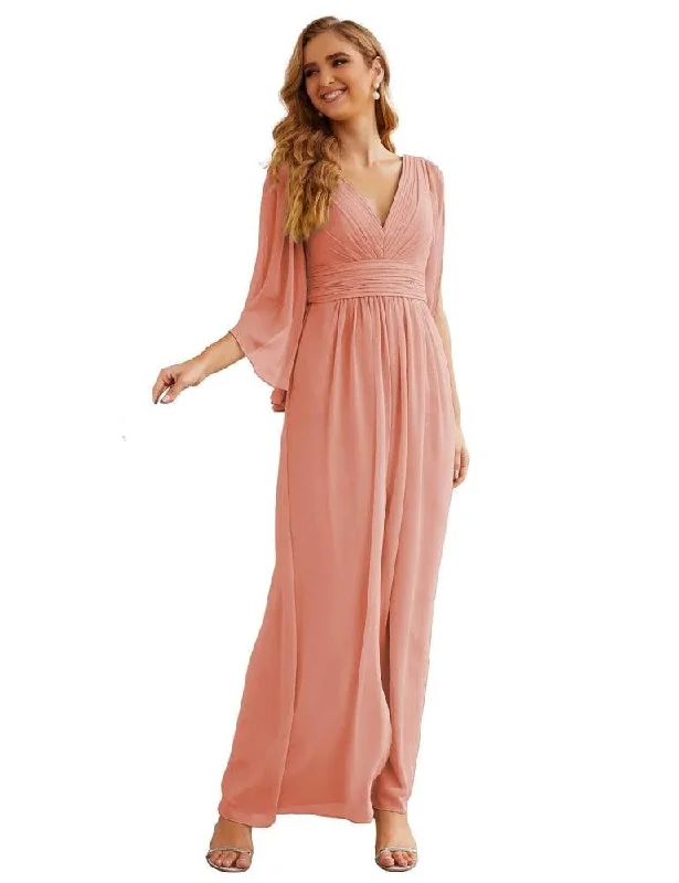 Exclusive Designer Style Deals Numbersea Chiffon Bridesmaid Dresses with Split for Women Wedding Long Party Prom Gown Flutter Sleeve SEA28045 Feminine Flow