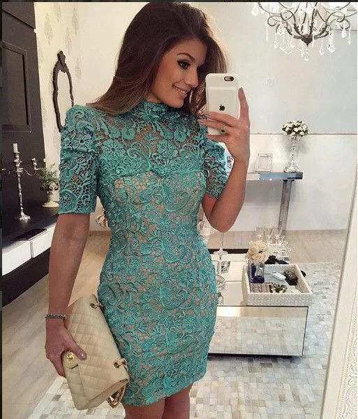 Holiday Glam Women Lace Casual Short Dress Hollow Evening Coacktail Party Bodycon homcoming dress   cg18637 Timeless Elegant