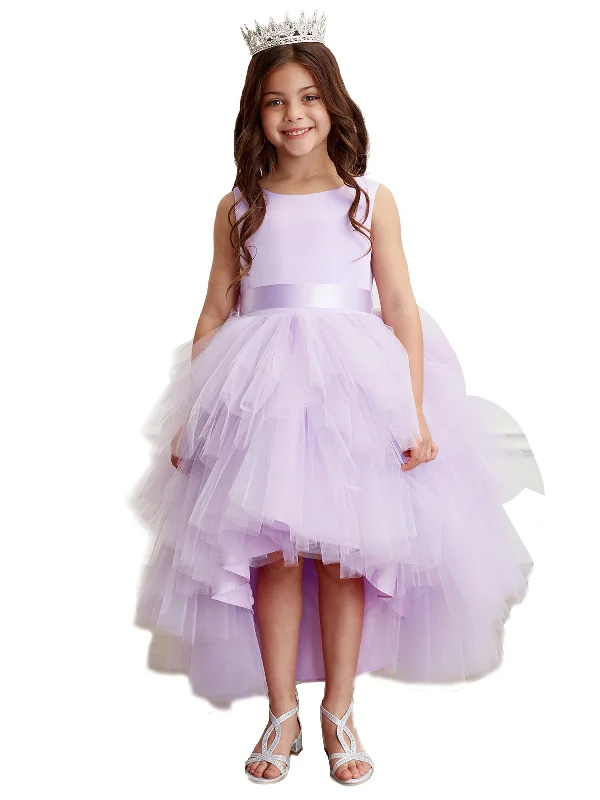 Premium Style Offers Little Girls Lilac Sash Ruffled Tulle High Low Junior Bridesmaid Dress 8-16 Vintage Look