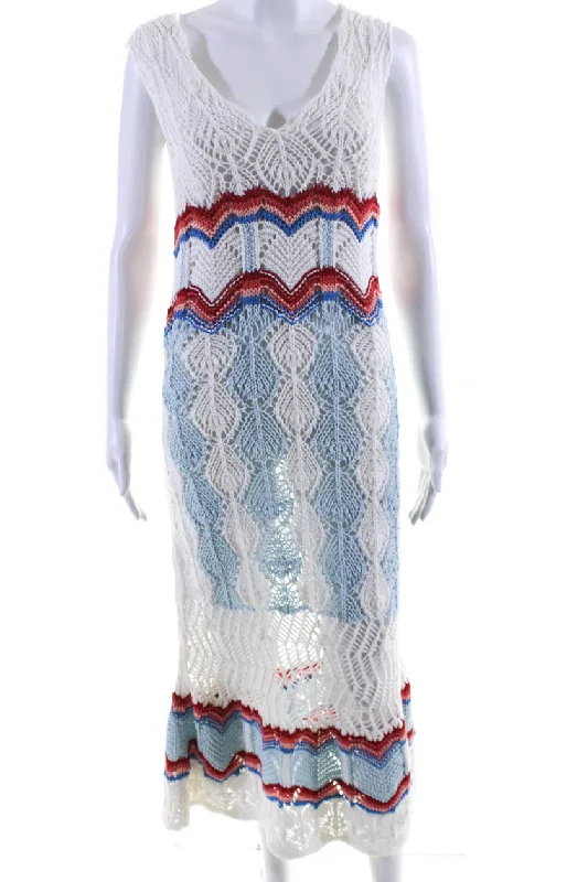 Sophisticated Street Style Offers PETER PILOTTO Womens V Neck Sleeveless Sweater Dress White Cotton Romantic Flair