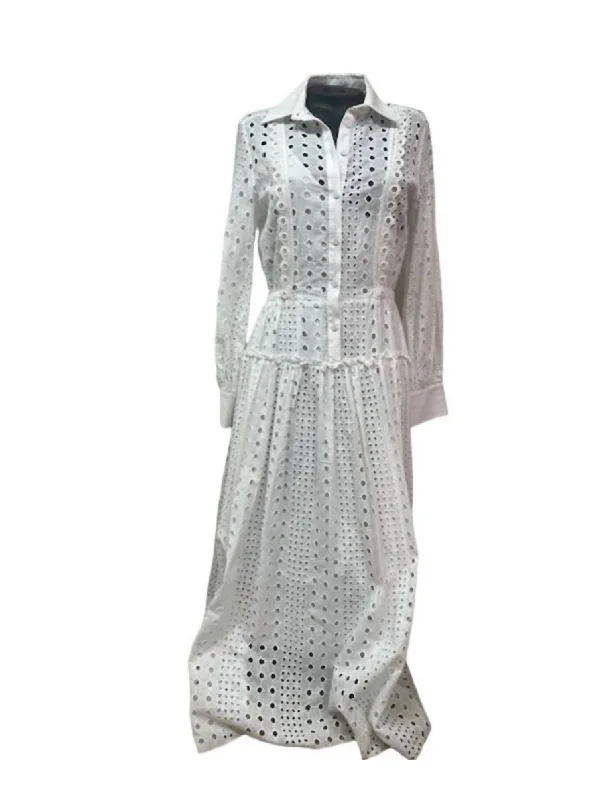 Get The Latest Trends Eyelet Open Work Maxi Shirt Dress In White Boho - Chic Festival - Ready Style