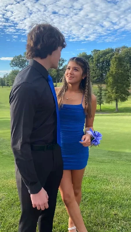 Essentials On Sale Royal Blue Sleeveless Bodycon Dress,Cute Homecoming Dress,Mini Dress  Y1619 Modern Romance