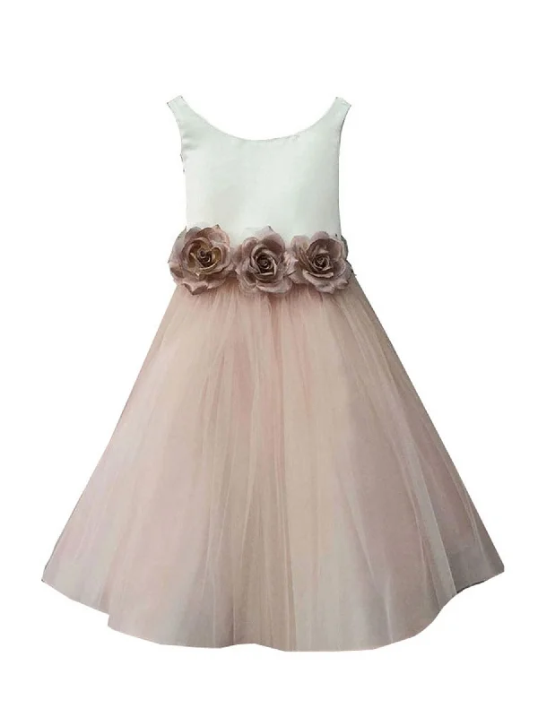 Refined Fashion Sale Big Girls Blush Silk Satin Tulle Junior Bridesmaid Dress 8-12 Flowing Silhouette