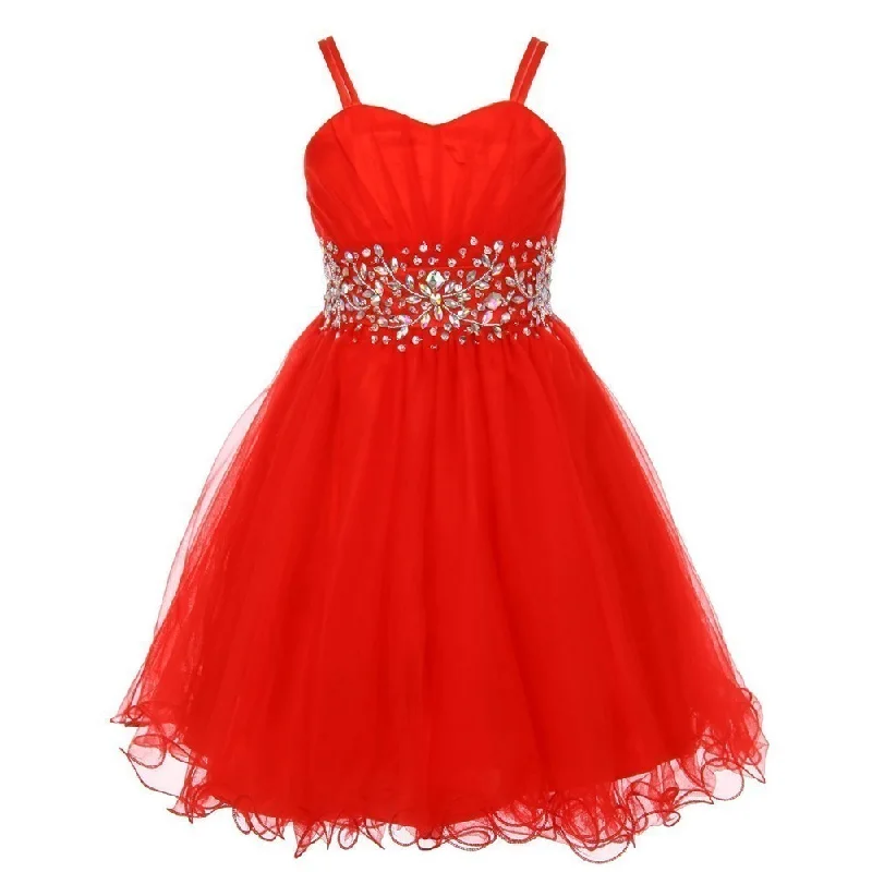 Limited Time Special Offer Girls Red Stone Encrusted Pleated Tulle Junior Bridesmaid Dress Size 12 Bold Patterns