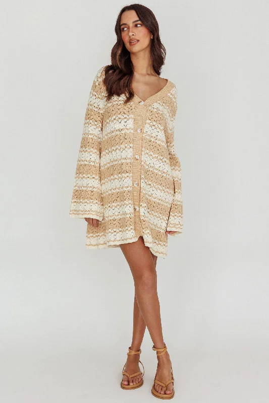 Clearance Event Maysah Button-Up Knit Shirt Dress Nude Ivory Sleek Design