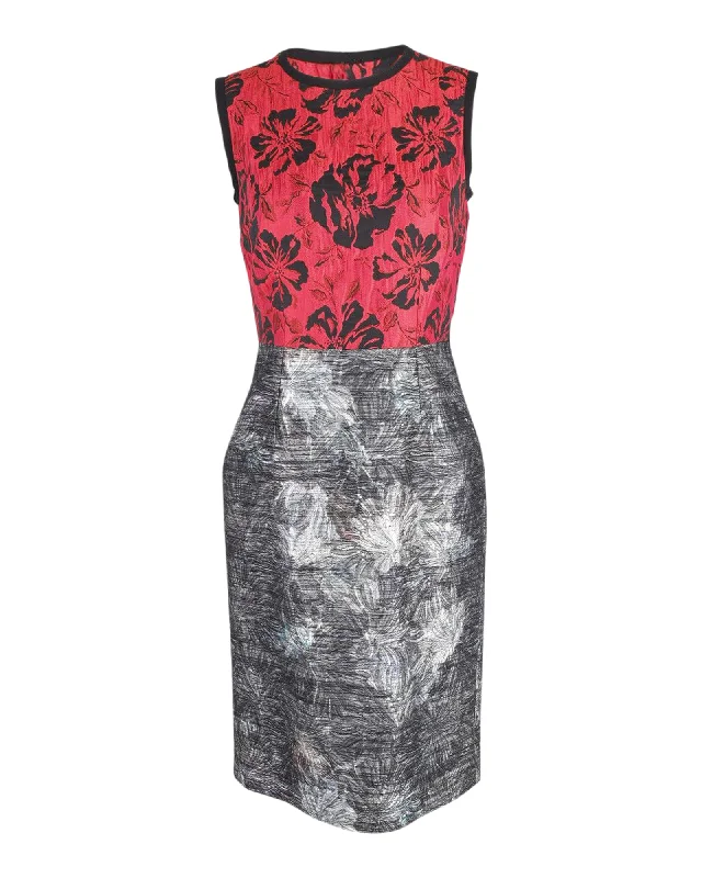 Limited Time Flash Sale Dolce & Gabbana Printed Sleeveless Dress in Red and Silver Acetate Graceful Movement