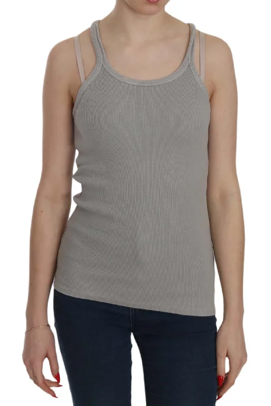 Crazy Price Slashing PINK MEMORIES Elegant Sleeveless Grey Cotton Blouse Elegant Ensemble