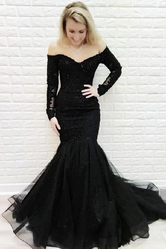 Limited Stock, Big Discounts Black lace long sleeve mermaid prom dress evening dress       cg23131 Big Savings on Minimalist Office Styles