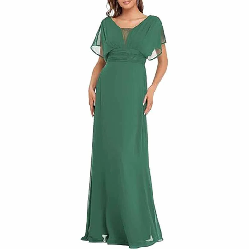 Chic And Edgy Women Chiffon Bridesmaid Dress Puff Sleeves Long Prom Dress Refined Look