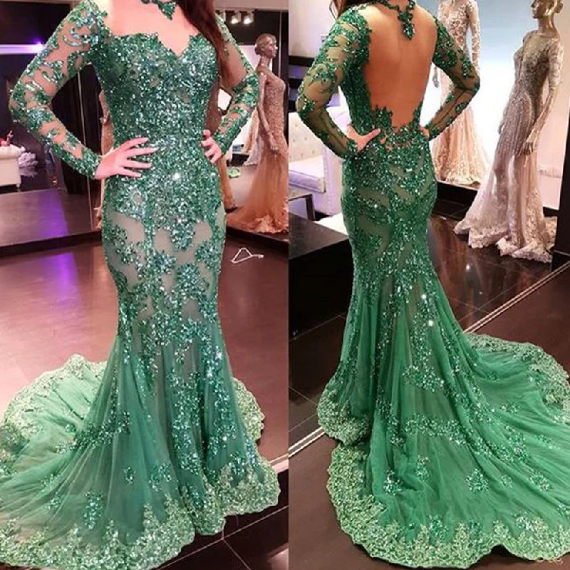 Luxe Style Discounts mermaid prom dresses, long sleeve prom dresses, lace prom dresses, beaded prom dresses, long sleeve evening dresses    cg22094 Flowing Silhouette