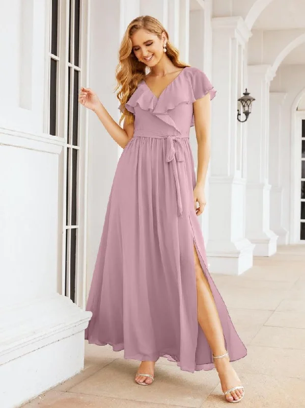 Easy Elegance Sales Bridesmaid Dresses with Flutter Sleeves Formal Evening Party Prom Gowns 28044 Effortless Sophistication