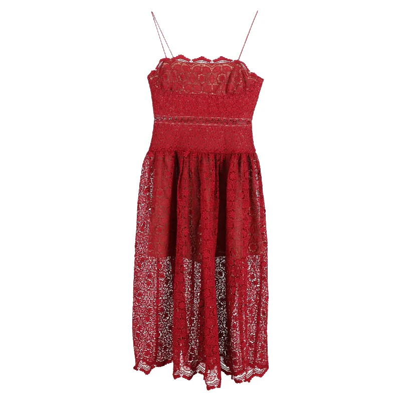 Browse Our Top Products Self-Portrait Midi Lace Sleeveless Dress in Red Polyester Effortless Grace