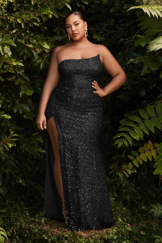 Special Offers, Don't Miss Fitted Assymetrical Glittery Embellished Sequins Plus Size Leg Slit Long Prom & Bridesmaid Dress CDCH165C Sophisticated Cut