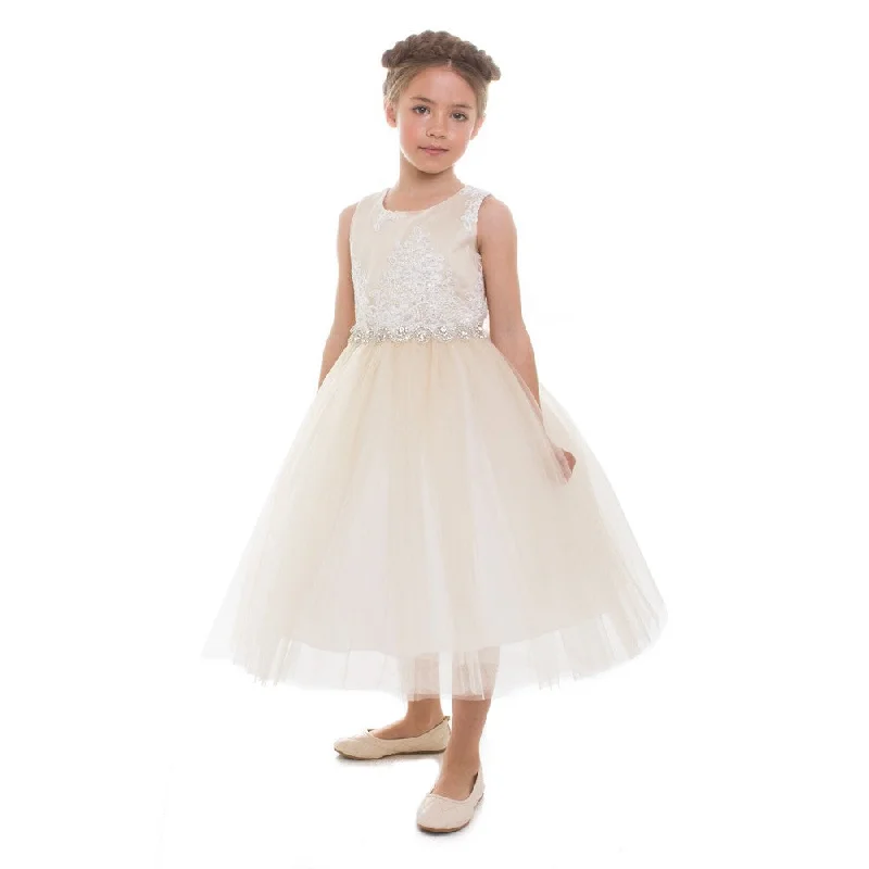 Contemporary Chic Promotions Big Girls Champagne Beaded Applique Junior Bridesmaid Dress 8-12 Chic Sophistication