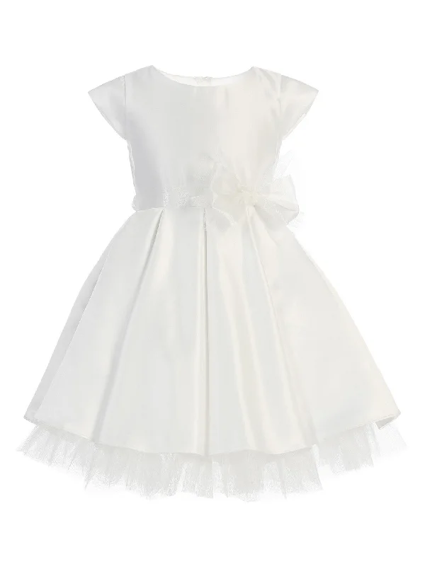 Hurry Before It'S Gone Big Girls White Full Pleated Satin Bow Junior Bridesmaid Dress 7-12 Everyday Glamour