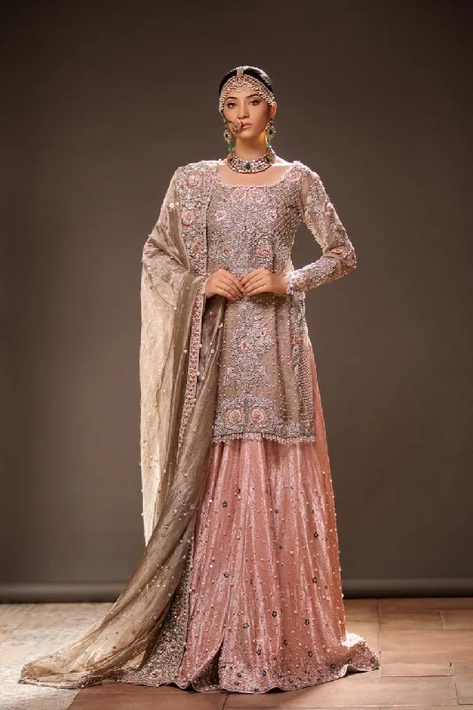 Break Fashion Norms Beautiful embroidered bridal lehnga in gold and pink color # B3365 Art Deco Geometric Pattern Look