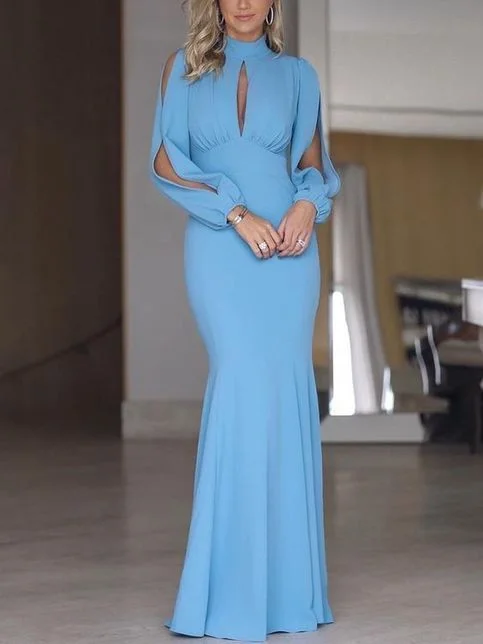 Special Offer Elegant High Collar Chiffon Mermaid Prom Dress,Charming Long Sleeve Evening Dress  cg7867 Feminine Grace