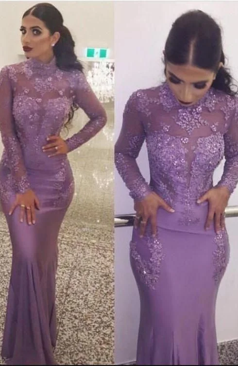 Exclusive Sale Elegant High Neck Long Sleeve Prom Dresses Long Lace Appliqued           cg23617 Classic Timeless Elegant Style