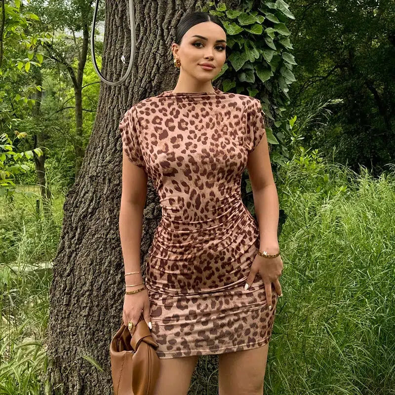 Top Brand Discounts Leopard Bodycon Mini Dress Alluring Design