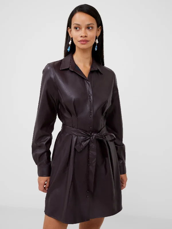 New Season Fashion Preview Sale Crolenda PU Belted Shirt Dress Boho Chic