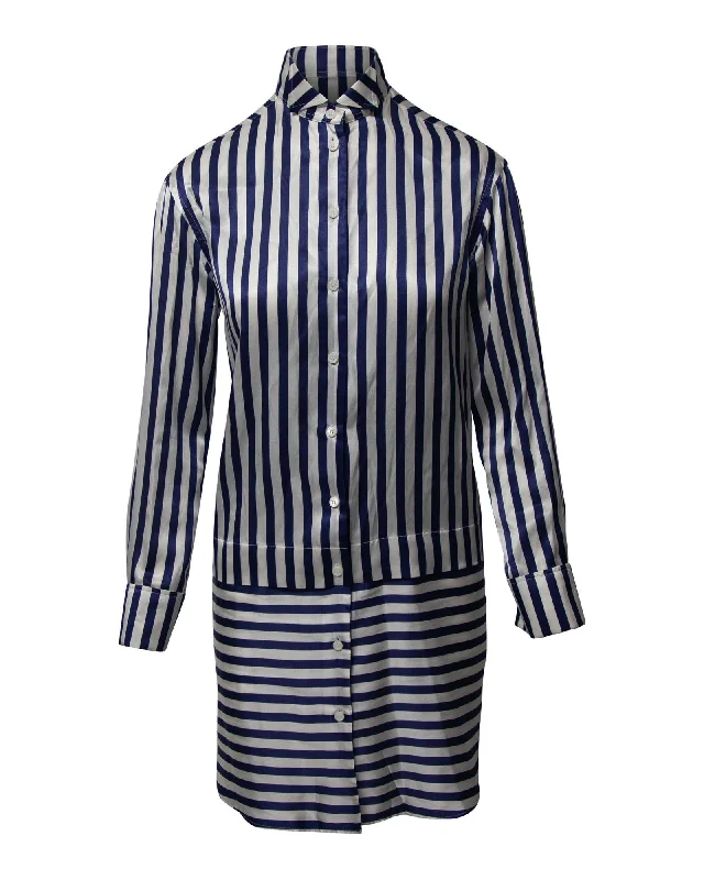 Stay Ahead In Style Burberry Striped Shirt Dress in Blue Silk Art Deco Geometric Pattern Look