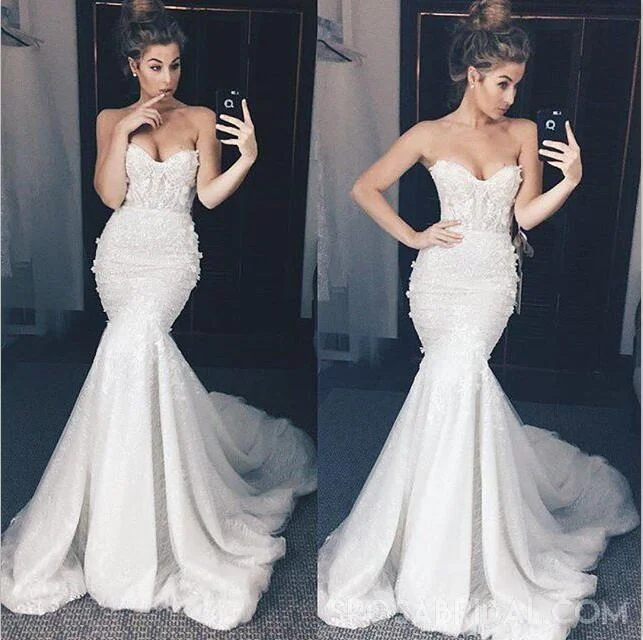 On-Trend Fashion Offers Charming Mermaid Sweetheart  Lace High Quality Pretty Elegant Long Wedding Dresses, PD1077 Modern Glamour