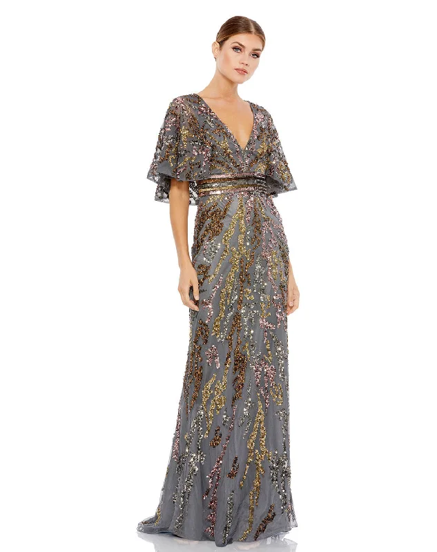 Sophisticated Style Offers Cape Sleeve Embellished Evening Gown Chic Sophistication