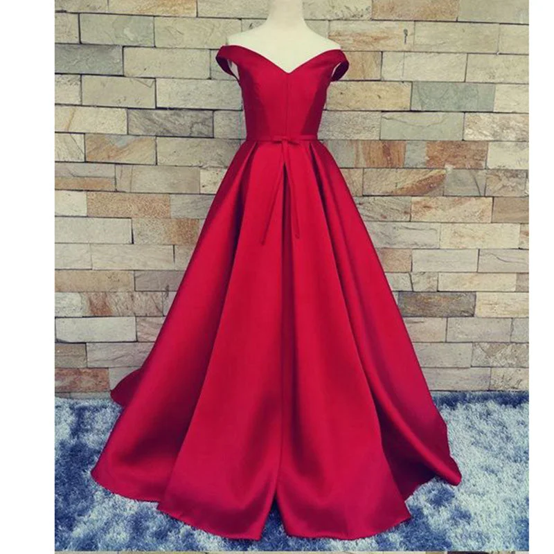 Shop Sale Items Siaoryne LP1004 Off the Shoulder Satin Burgundy Prom Dresses Long A Line  Elegant  Women Formal Party Gown Tropical Island - Inspired Attire