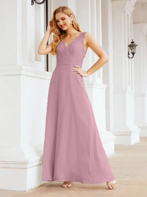 Avant-Garde Style Promotions Formal Prom Gown Elegant V-Neck Sleeveless Bridesmaid Dresses for Wedding Party 28037 Romantic Detailing