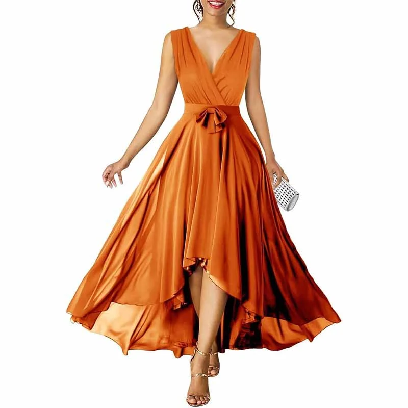 Insane Discount Onslaught Women Chiffon Bridesmaid Dresses V Neck High Low Prom Evening Gown Flowing Silhouette