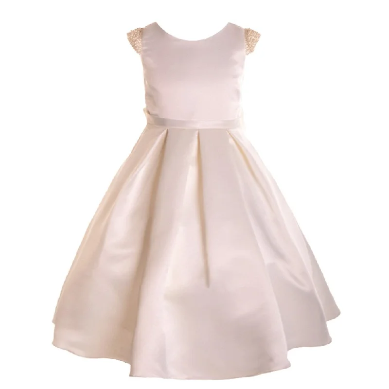 Laid-Back Fashion Offers Big Girls Ivory Dull Satin Beaded Junior Bridesmaid Dress 8-16 Sleek Design