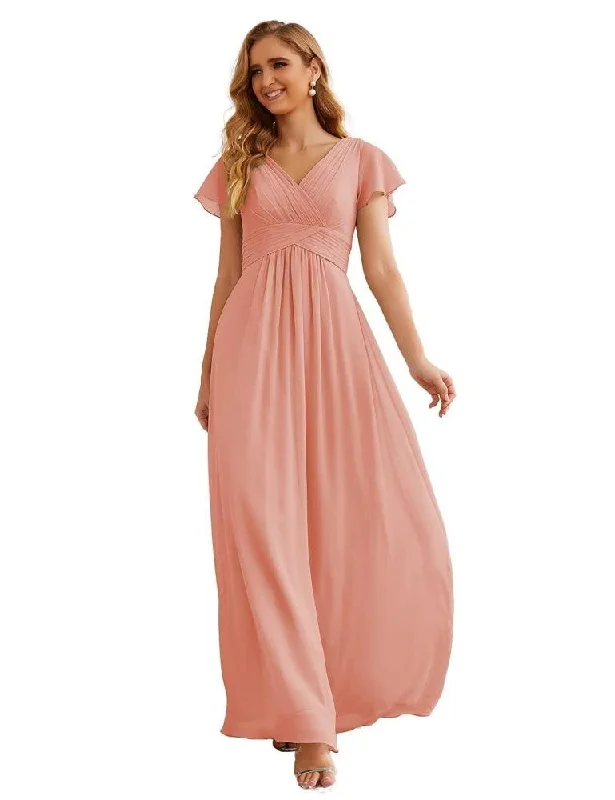 Sophisticated Street Style Offers Numbersea Chiffon Bridesmaid Dress Cap Sleeves Maxi Prom Gowns Party Wedding Mother of The Bride Dresses for Women SEA28047 Vintage Retro Party Wear