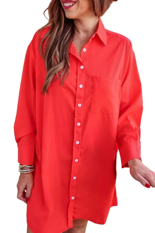 Unbeatable Deals Tristan Button Up Shirt Dress In Coral Dreamy Aesthetic