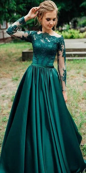 Unbeatable Prices Gorgeous Dark Green Long Sleeves Lace Prom Dress Green Evening Dress Formal Dress   cg7565 Sophisticated Cut