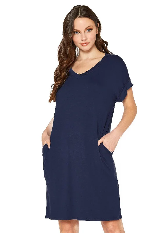 Affordable Trendy Fashion Women's Round Neck T-shirt Dress With Pocket Vintage Charm