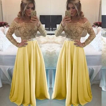 Massive Savings Sexy Yellow Long Sleeves Beading Prom Dresses    cg11139 Art Deco Geometric Pattern Look