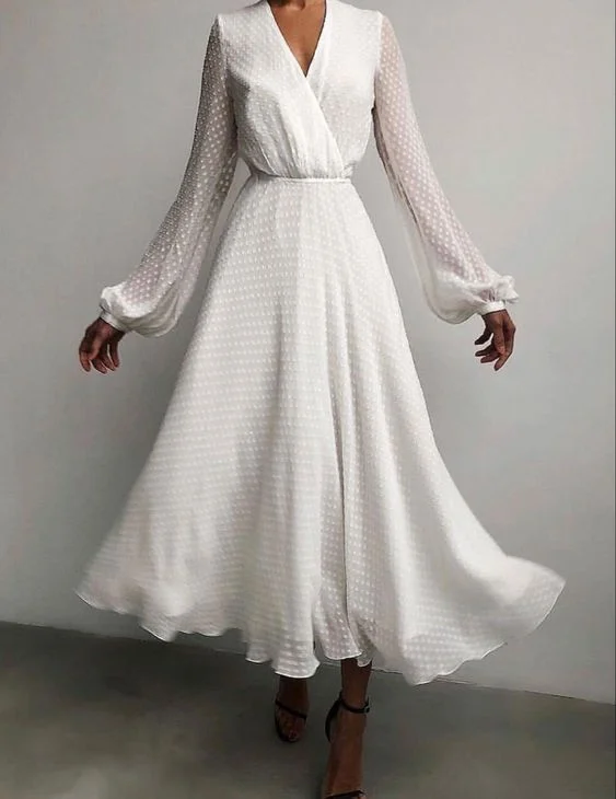 Athleisure Style Sale long sleeves white evening dress, prom dress   cg19601 Lightweight Fabric