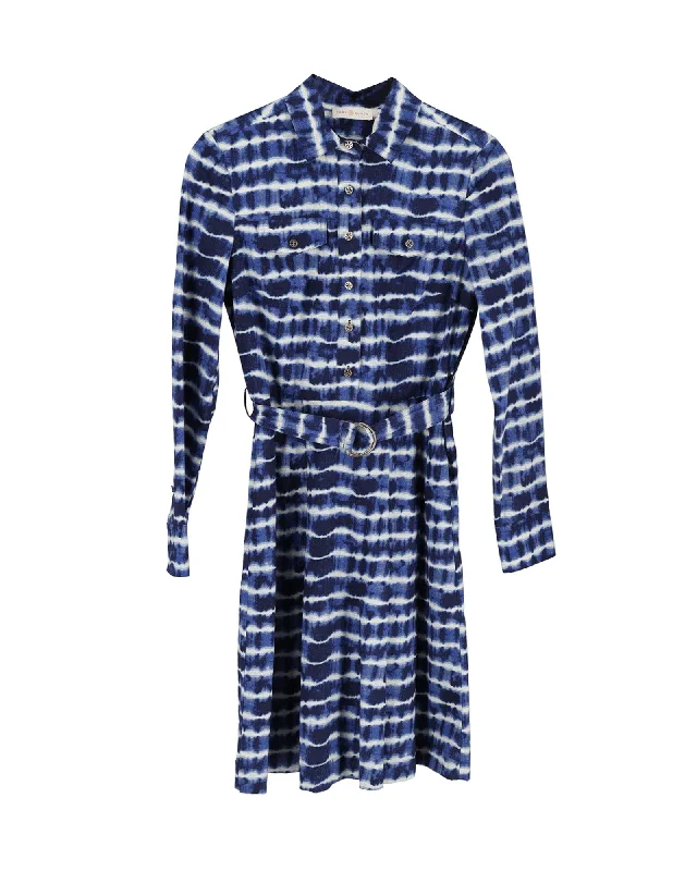 Chic And Trendy Tory Burch Tie Dye Shirt Dress in Blue Cotton Fashion-Forward Style