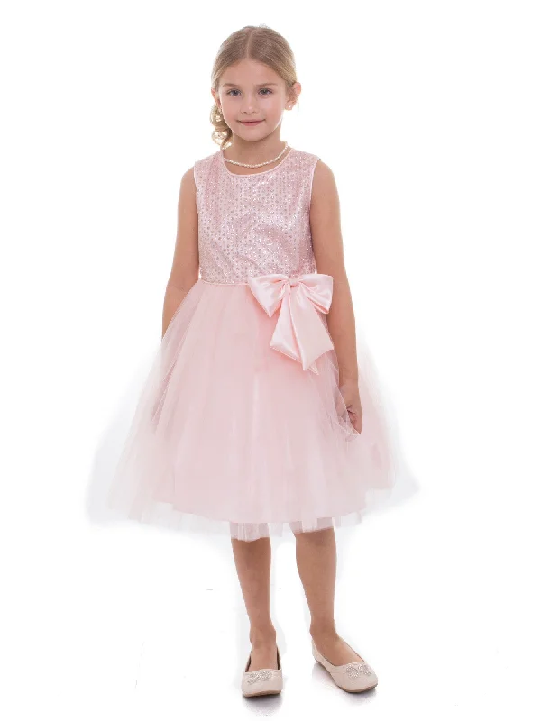 Urban Elegance Deals Big Girls Blush Sequin Charmeuse Bow Junior Bridesmaid Dress 8-12 Timeless Elegant