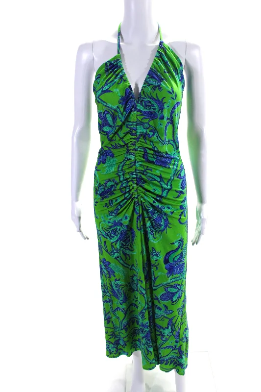 Luxe Style Discounts Cara Cara Womens Sleeveless Ruched Abstract Print Long Dress Green Feminine Charm