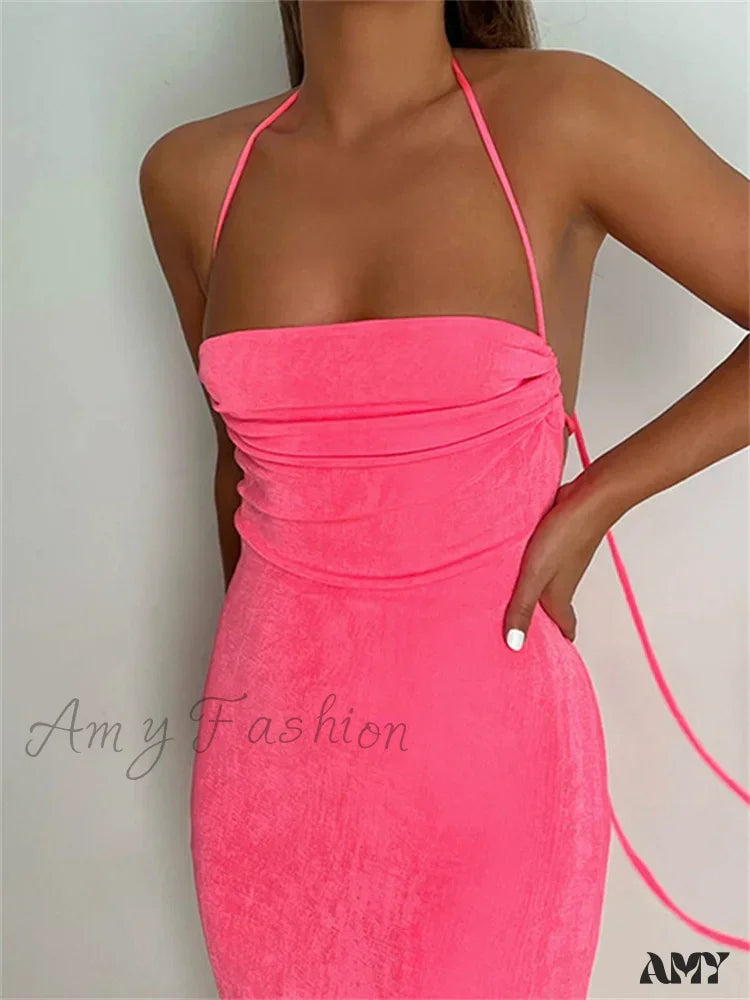 Massive Selection Sale Amy Fashion - Sleeveless Backless Drawstring Hollow Out Sexy Split    Summer Women Party Y2K Beach Vestidos Classic Appeal