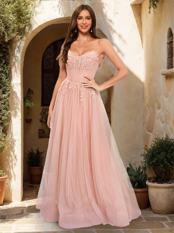 Special Offer A-Line/Princess Strapless Sleeveless Prom Dresses with Applique Cottagecore Rustic Charm Style