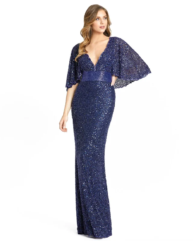 Luxury Fashion Discounts Sequined V-Neck Cape Sleeve Beaded Waist Gown Seasonal Trend